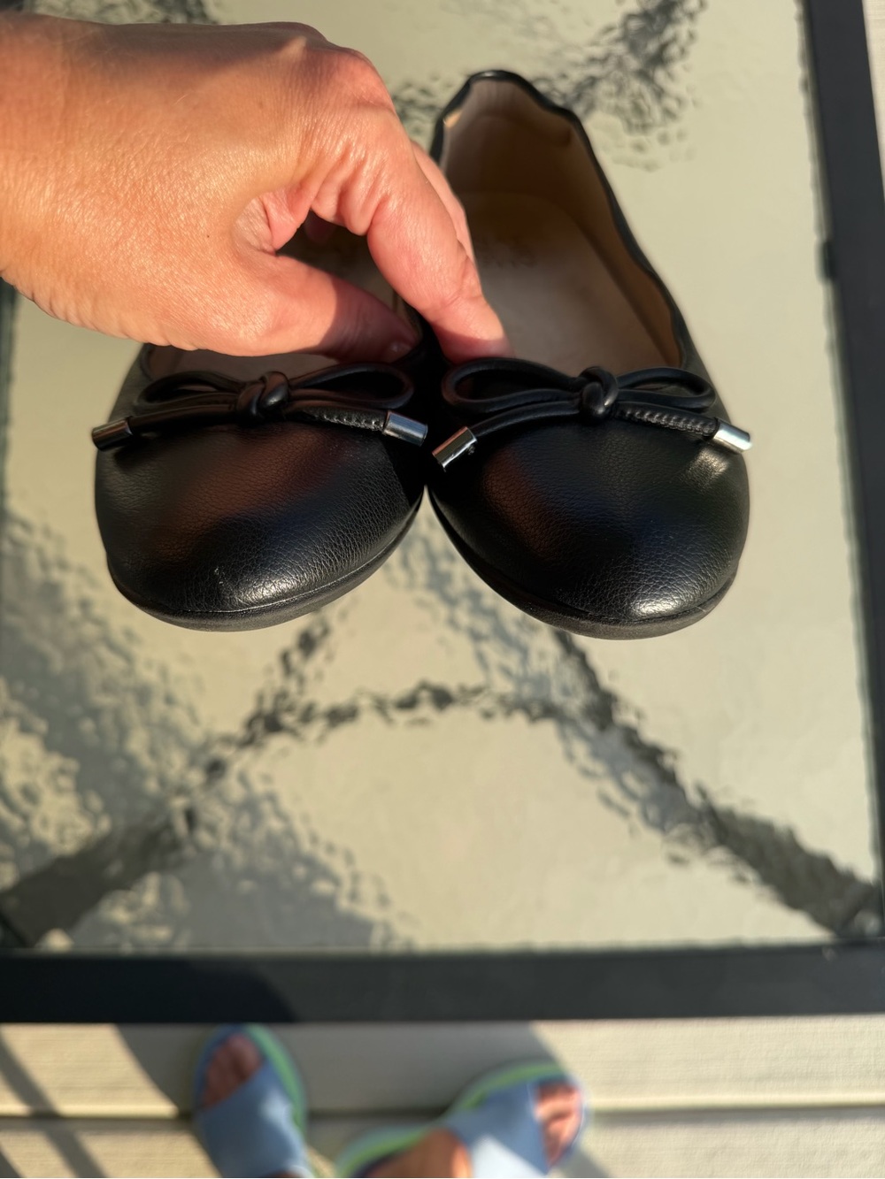Naturalizer Black Leather Ballet Flats with Bow Accent - Picture 5 of 6